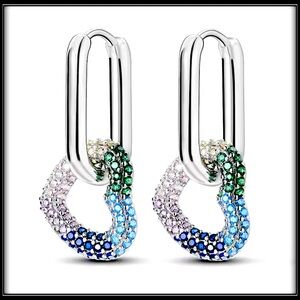 NEW 925 STERLING SILVER CONVERTIBLE MULTICOLOR HEART CRYSTAL HOOP EARRINGS